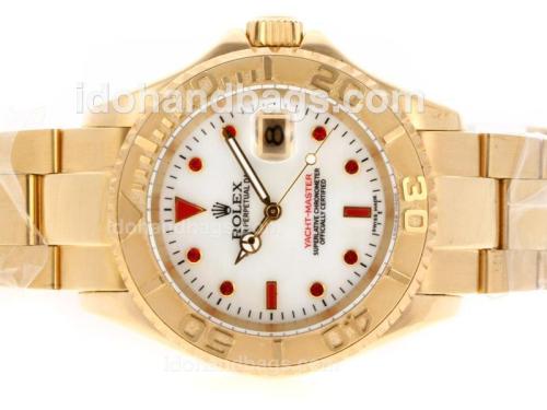 Rolex Yacht-Master Swiss ETA 2836 Movement Full Gold Red Diamond Markers with White Dial 40553