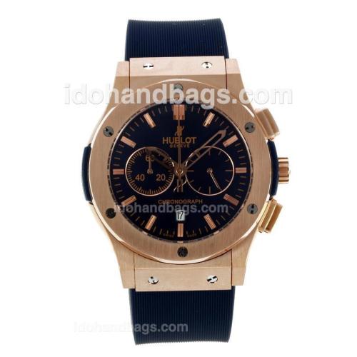 Hublot Big Bang Working Chronograph Rose Gold Case with Blue Dial-Blue Rubber Strap 127564