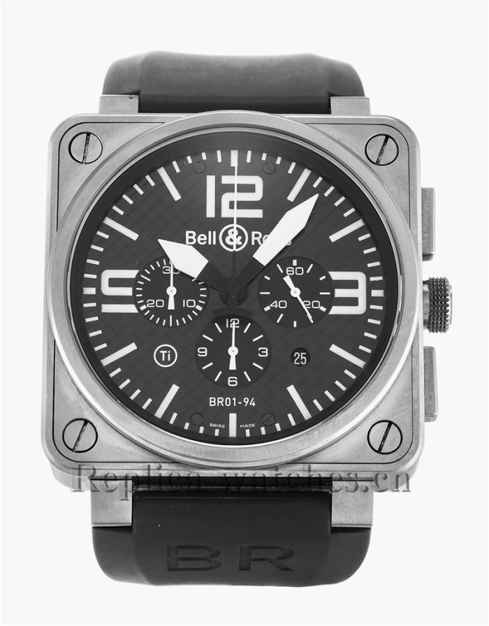 Bell and Ross Black Leather Strap BR01-94 Chronograph Titanium