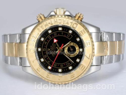 Rolex Yacht-Master II Automatic Working GMT Two Tone with Black Dial 14428