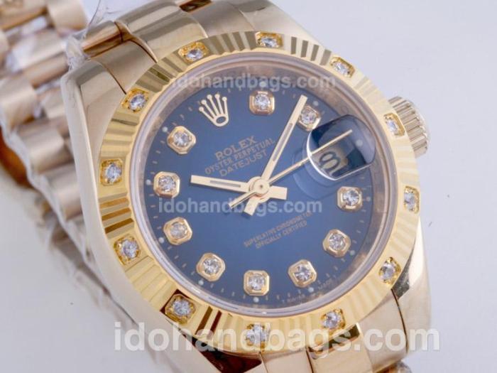 Rolex Datejust Automatic Full Gold Diamond Marking with Blue Dial 25986