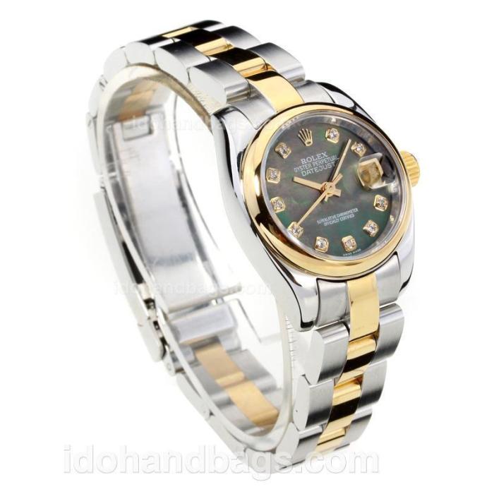 Rolex Datejust Automatic Two Tone Diamond Markers with Dark Green MOP Dial-Same Chassis as ETA Version 176372