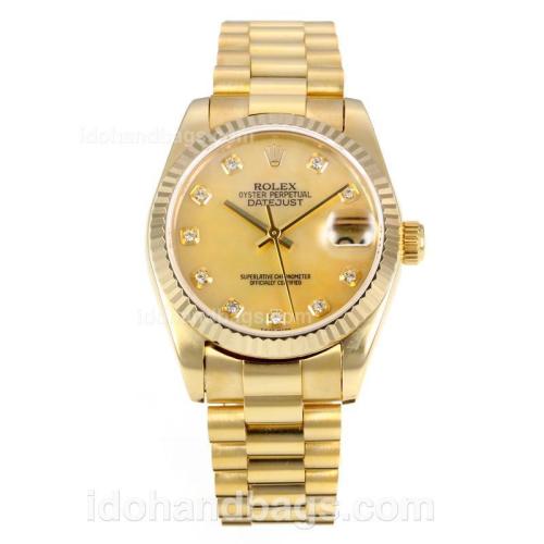 Rolex Datejust Automatic Full Gold Diamond Markers with MOP Dial-Same Chassis as ETA Version 175890
