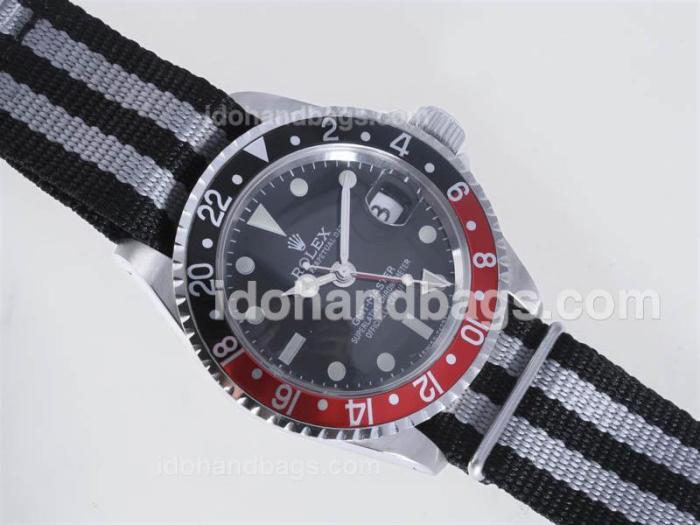 Rolex GMT-Master Automatic Working GMT Black Dial with Nylon Strap-Black with Red Bezel Vintage Edition 12782