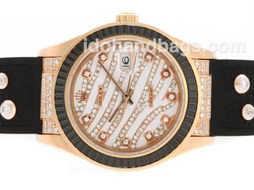 Rolex Datejust Automatic Rose Gold Case Diamond Marking with Black Ruby Bezel-White Diamond Crested Dial 36648
