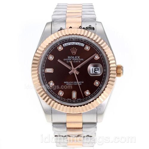 Rolex Day-Date II Swiss ETA 2836 Movement Two Tone Diamond Markers with Brown Dial 62529