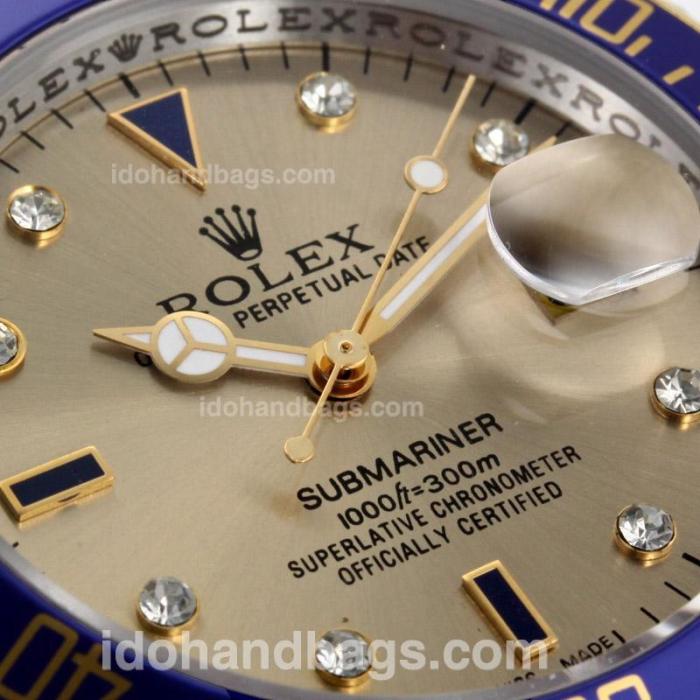 Rolex Submariner Swiss ETA 2836 Movement 14K Wrapped Gold -Two Tone Case with Golden Dial and Diamond Markers 53319
