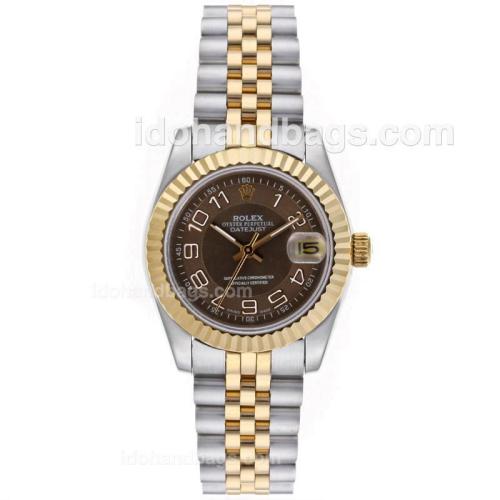 Rolex Datejust Automatic Two Tone Number Markers with Brown Dial-Mid Size 64217