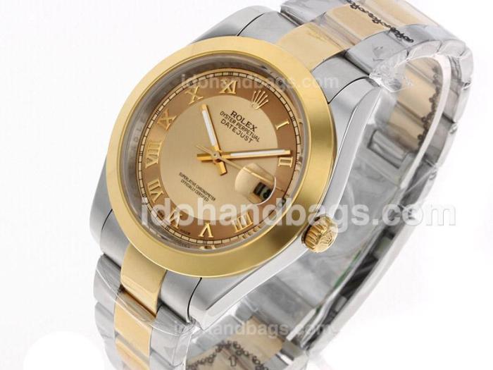 Rolex Datejust II Automatic Two Tone Roman Markers with Golden Dial 48519