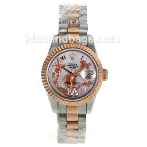 Rolex Datejust Automatic Two Tone Roman Markers with White MOP Dial-Flowers Illustration 116278