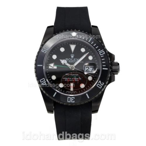 Rolex GMT-Master II Automatic Ceramic Bezel PVD Case with Black Dial-Rubber Strap-Green Needle 186288