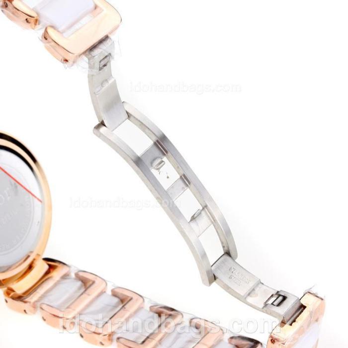 Dior Chrystal Ladies Watch Rose Gold Case Ceramic Bezel with Champagne Diamond Dial 178078