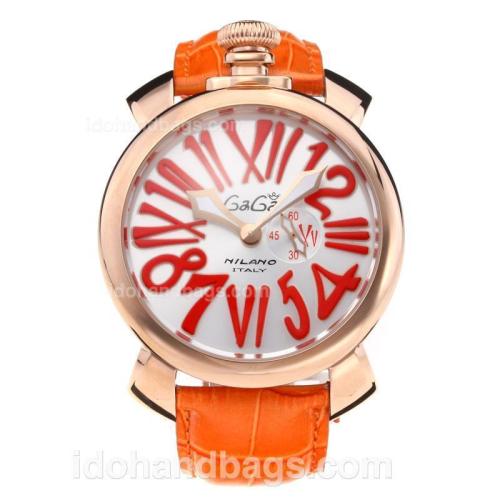GaGa Milano Rose Gold Case with Silver Dial-Orange Leather Strap 203840