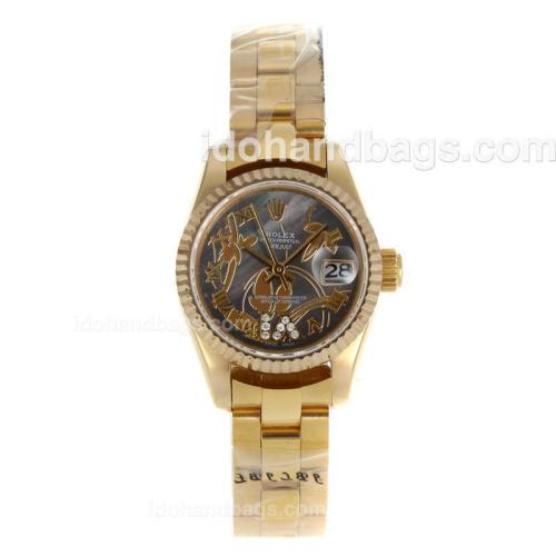 Rolex Datejust Automatic Full Gold Roman Markers with Brown Mop Dial-Flowers Illustration 116742