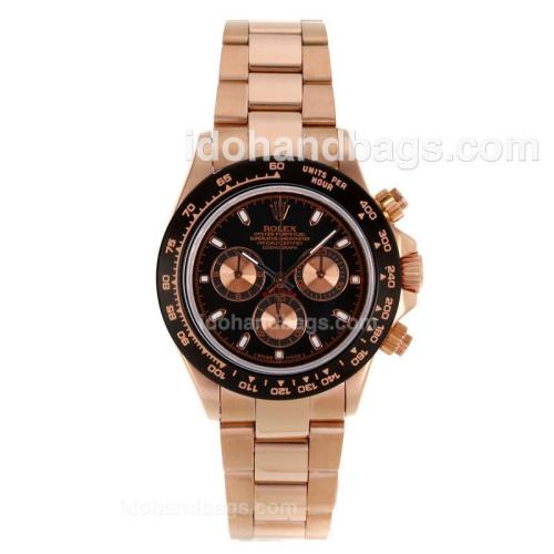 Rolex Daytona Chronograph Swiss Valjoux 7750 Movement Full Rose Gold PVD Bezel Stick Markers with Black Dial 99400