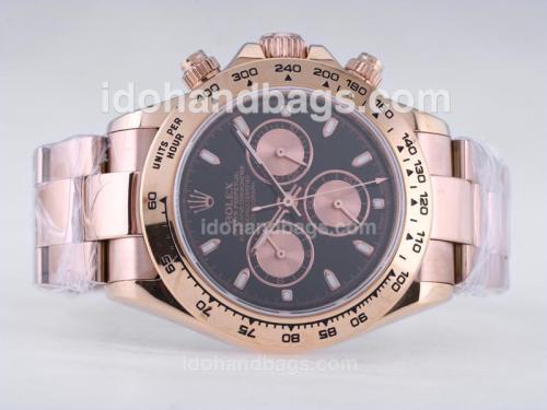 Rolex Daytona Chronograph Swiss Valjoux 7750 Movement Full Rose Gold with Black Dial 27381