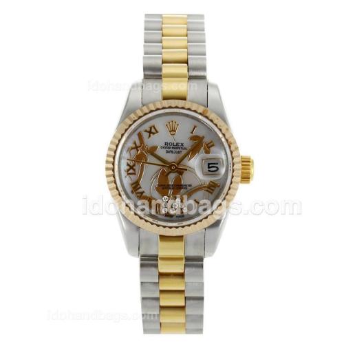 Rolex Datejust Automatic Two Tone Roman Markers with White Mop Dial-Flowers Illustration 116746