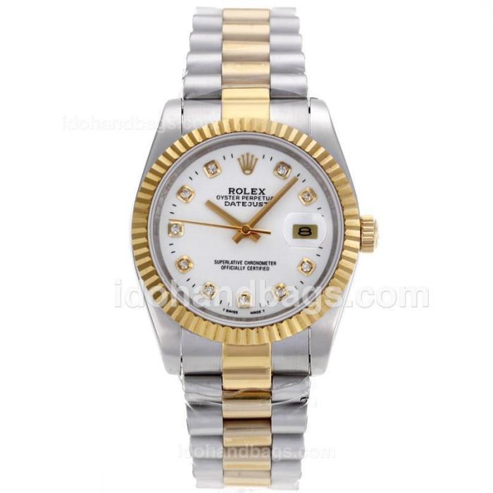 Rolex Datejust Automatic Two Tone Diamond Markers with White Dial-Sapphire Glass 87750