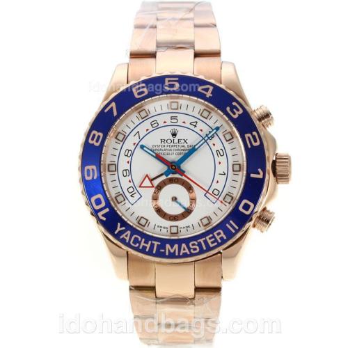 Rolex Yacht-Master II Automatic Rose Gold Case Blue Ceramic Bezel with White Dial-10 Min Countdown Working-Same Chassis as ETA Version 126532