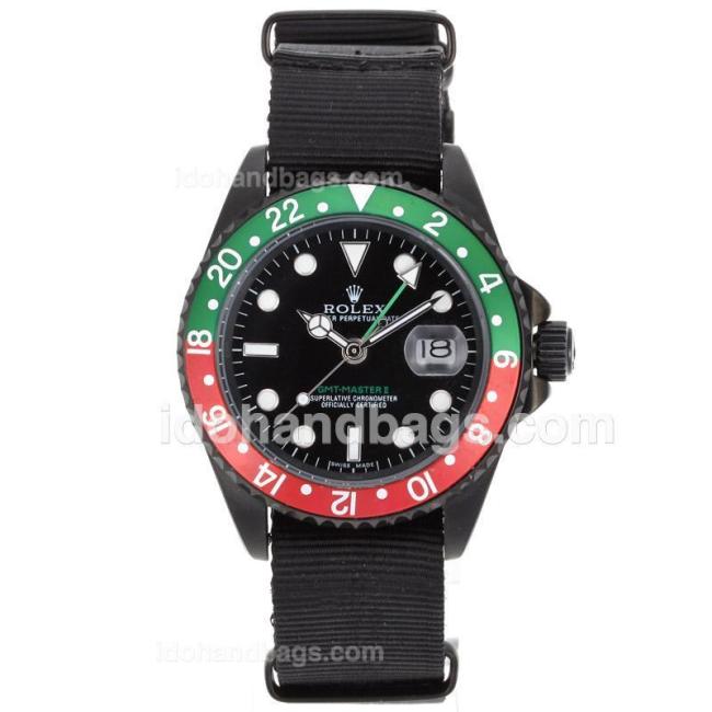 Rolex GMT-Master II Automatic PVD Case Red/Green Bezel with Nylon Strap 62011