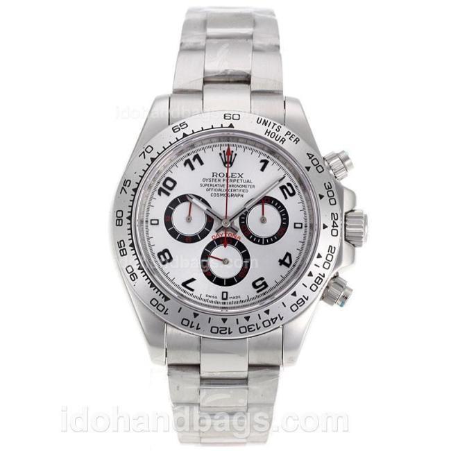 Rolex Daytona II Chronograph Swiss Valjoux 7750 Movement Number Markers with Silver Dial S/S 89520