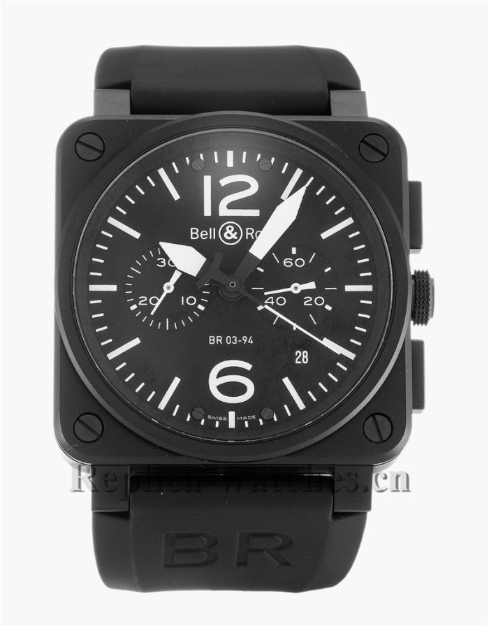 Bell and Ross Black Rubber Strap BR03-94 Chronograph Carbon