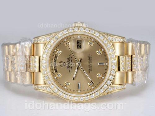 Rolex Day-Date Automatic Full Gold with Diamond Bezel-Golden Dial 12521