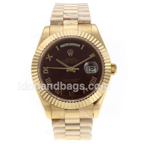 Rolex Day-Date II Swiss ETA 2836 Movement Full Gold Roman Markers with Brown Dial 62532