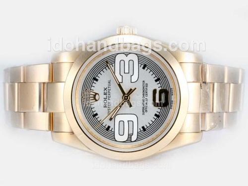 Rolex Air-King Oyster Perpetual Automatic Full Gold with White Dial-New Version 17826