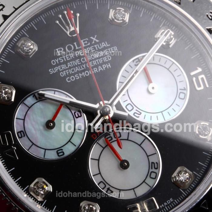 Rolex Daytona Swiss Valjoux 7750 Movement Number Bezel Diamond Markers with Black Dial S/S-Sapphire Glass 172274