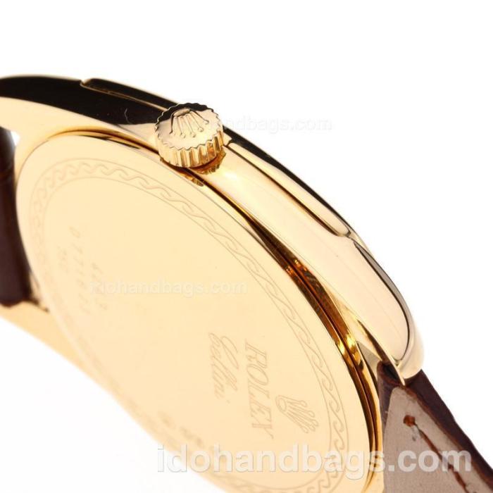 Rolex Cellini Luminous Swiss ETA Movement Yellow Gold Case with Golden Dial-Leather Strap-Sapphire Glass 194514