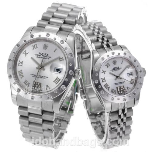 Rolex Datejust Automatic Roman Markers with Silver Dial S/S-Sapphire Glass 56193