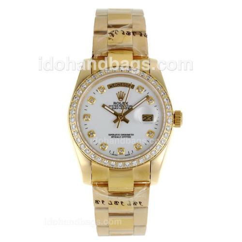 Rolex Day-Date Automatic Full Gold Diamond Bezel and Markers with White Dial-Sapphire Glass 116672