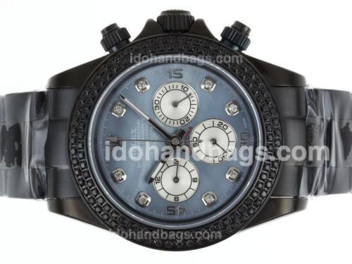 Rolex Daytona Working Chronograph Full PVD Diamond Bezel with Blue MOP Dial-Diamond Marking 43651
