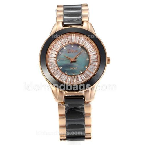 Dior Christal Collection Rose Gold/Black Ceramic Two Tone with Blue Dial 157672