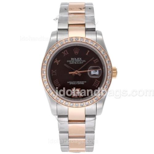 Rolex Datejust Automatic Two Tone Diamond Bezel Roman Markers with Brown Dial-Sapphire Glass 56202
