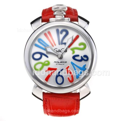 GaGa Milano with Silver Dial-Red Leather Strap 203820