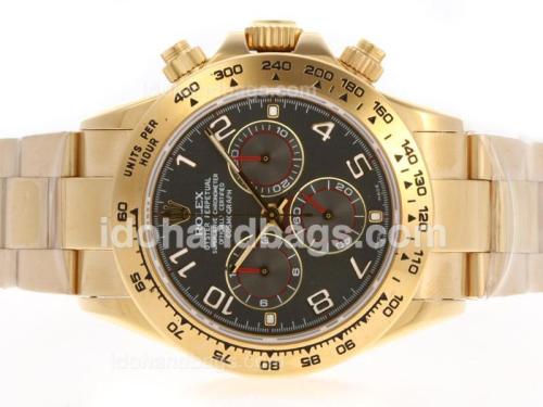 Rolex Daytona Chronograph Swiss Valjoux 7750 Movement Full 18K Gold Plated Case Gray Dial-2009 New Release Version 35311