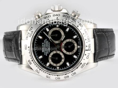 Rolex Daytona Chronograph Swiss Valjoux 7750 Movement with Black Dial 15016