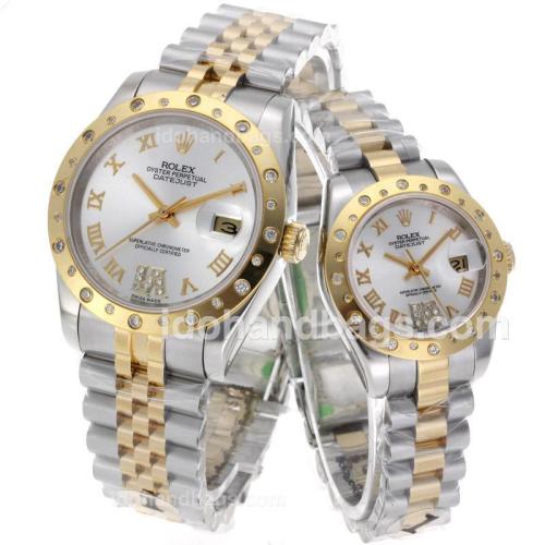 Rolex Datejust Automatic Two Tone Roman Markers with Silver Dial-Sapphire Glass 56190