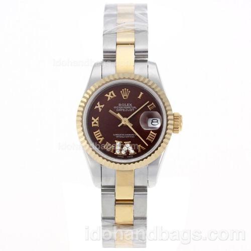 Rolex Datejust Swiss ETA 2671 Movement Two Tone Roman Markers with Brown Dial S/S-Lady Size 72110