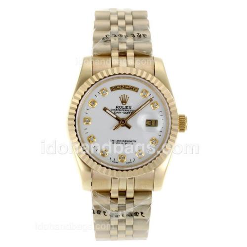 Rolex Day-Date Automatic Full Gold Diamond Markers with White Dial-Sapphire Glass 116670