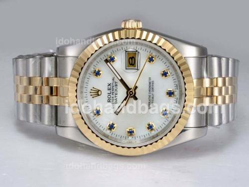 Rolex Datejust Automatic Two Tone with Blue Diamond Marking-White Dial 12409