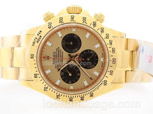 Rolex Daytona Swiss Valjoux 7750 Movement Full 18K Gold Plated With Golden Dial 35049