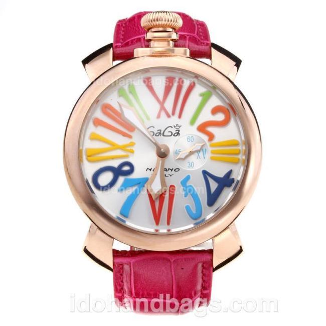 GaGa Milano Rose Gold Case with Silver Dial-Leather Strap 203838