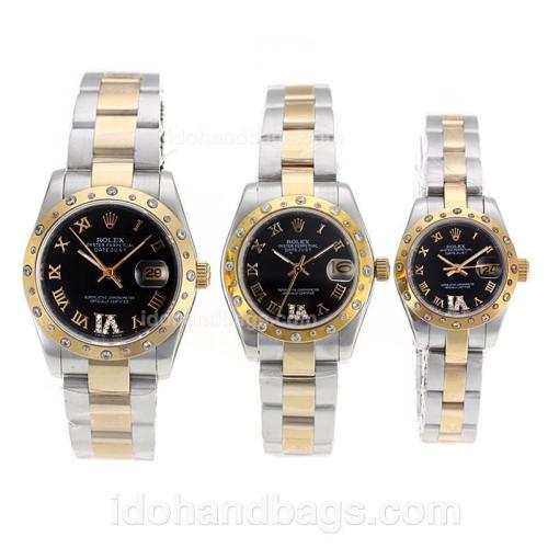 Rolex Datejust Automatic Two Tone Diamond Bezel Roman Markers with Black Dial-Sapphire Glass 90216