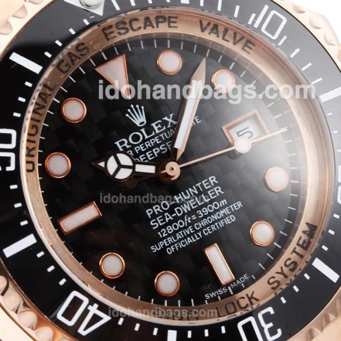 Rolex Sea Dweller Automatic Rose Gold Case Ceramic Bezel with Black Carbon Fibre Style Dial-Same Chassis as Swiss Version 162272