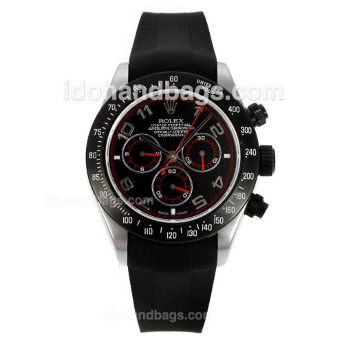 Rolex Daytona Chronograph Swiss Valjoux 7750 Movement PVD Bezel with Black Dial-Black Rubber Strap 130490