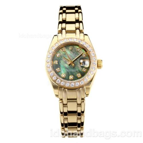 Rolex Masterpiece Automatic Full Gold Diamond Bezel with Dark Green MOP Dial-Same Chassis as ETA Version 176400