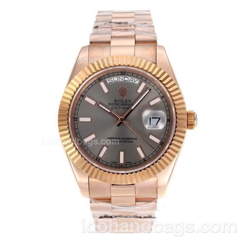 Rolex Day-Date II Swiss ETA 2836 Movement Full Rose Gold Stick Markers with Gray Dial 60267